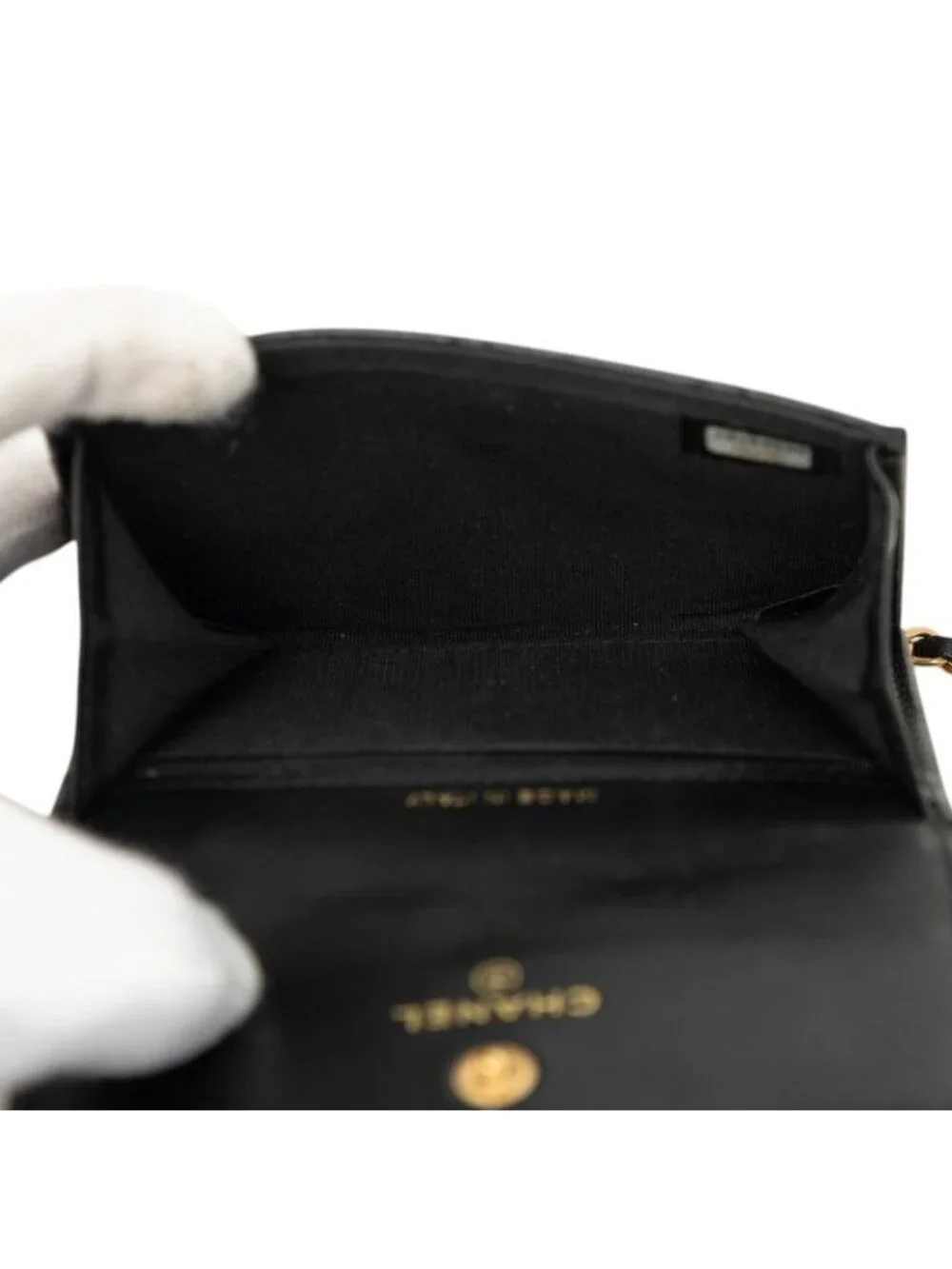 Chanel Quilted CC Logo Mini Chain Shoulder Bag Black Gold Lambskin